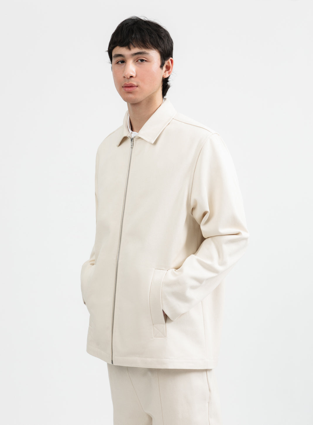 Overshirt with Vest Pockets in Ecru Denim Canvas