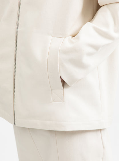 Overshirt with Vest Pockets in Ecru Denim Canvas