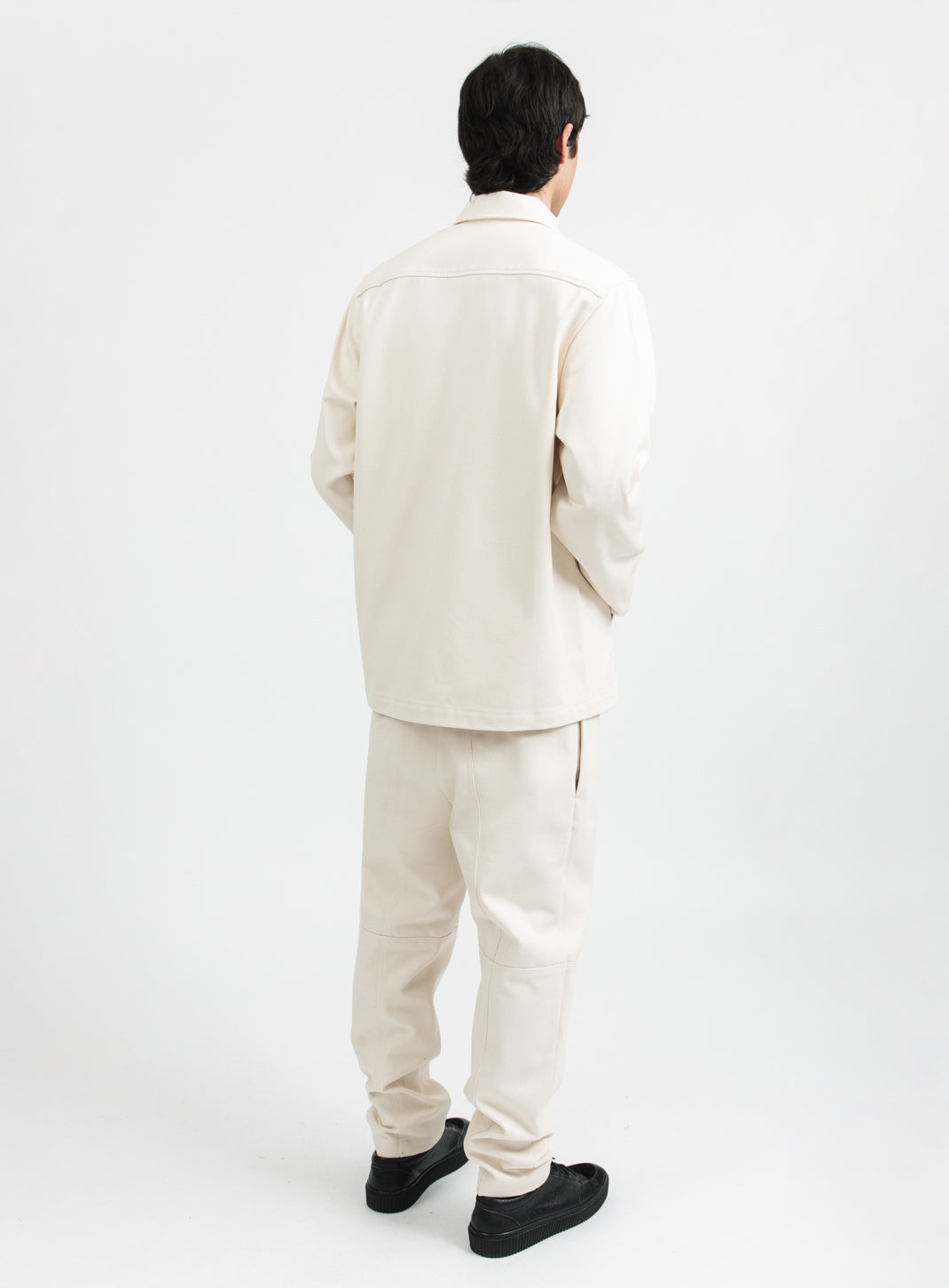 Overshirt with Vest Pockets in Ecru Denim Canvas