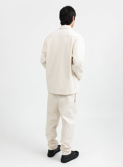 Overshirt with Vest Pockets in Ecru Denim Canvas