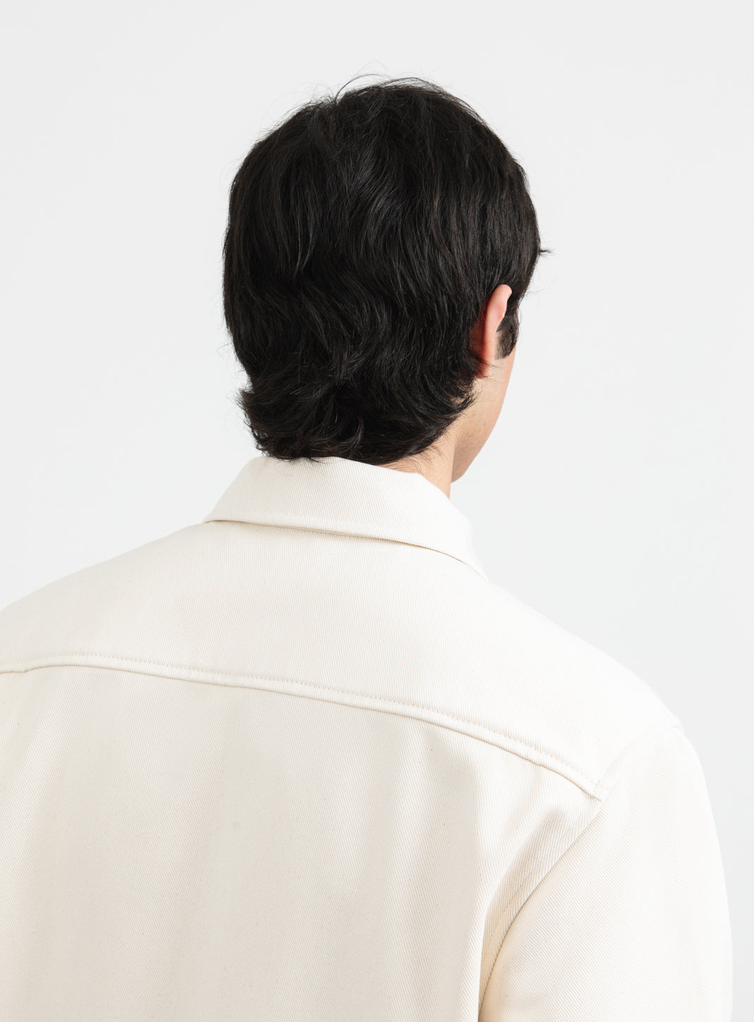 Overshirt with Vest Pockets in Ecru Denim Canvas