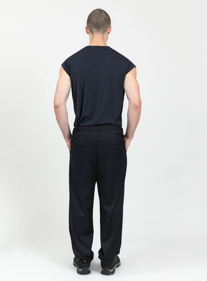 Lace Waist Pants with Deep Pleats in Navy Blue Serge