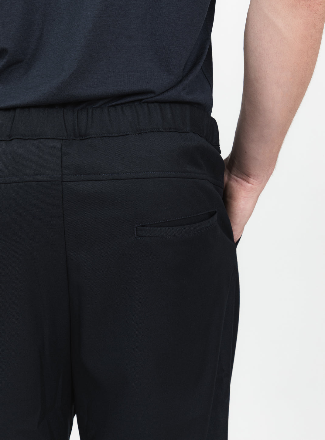 Lace Waist Pants with Deep Pleats in Navy Blue Serge