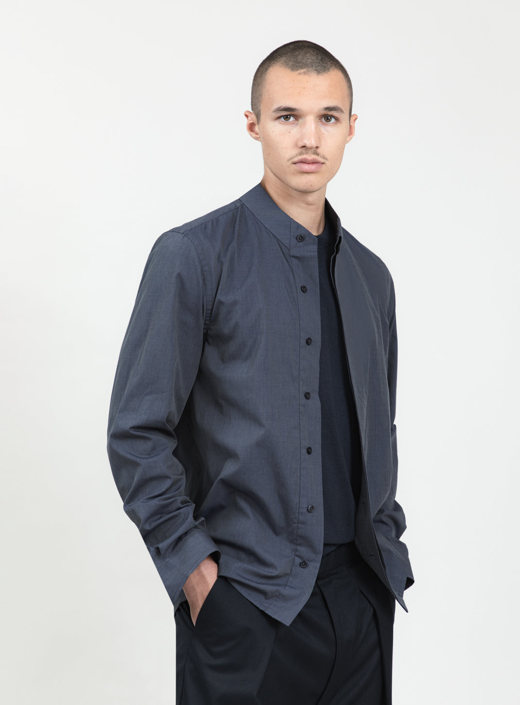 Chemise à Col Origami en Fil à Fil Ardoise