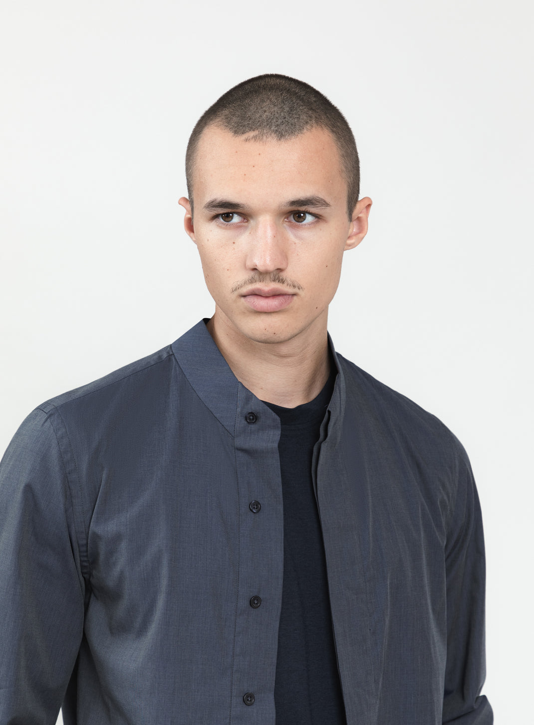 Chemise à Col Origami en Fil à Fil Ardoise