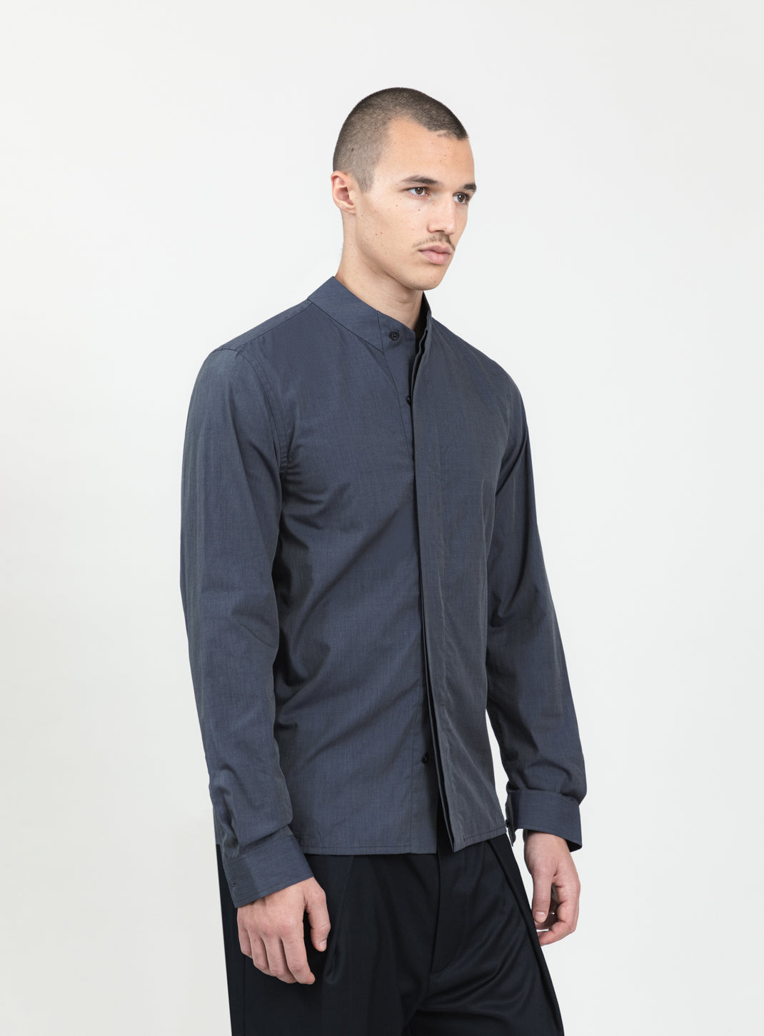 Chemise à Col Origami en Fil à Fil Ardoise
