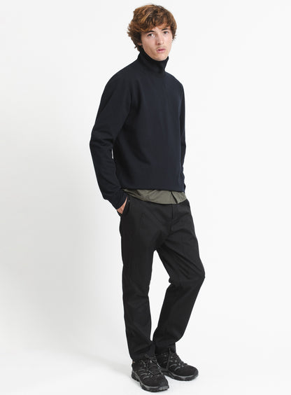 Ribbed High Neck Sweatshirt in Navy Blue Technical Knit