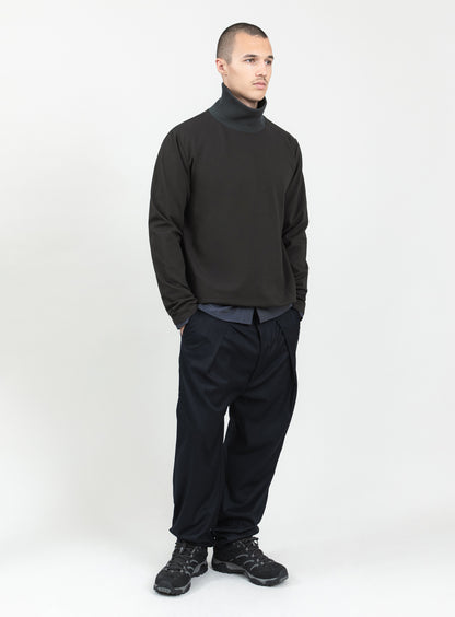 Ribbed High Neck Sweatshirt in Olive Technical Knit