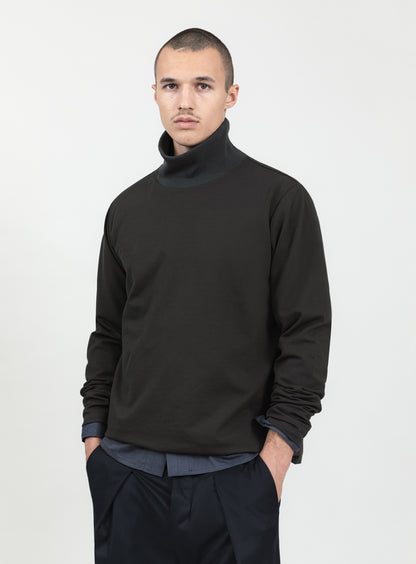 Ribbed High Neck Sweatshirt in Olive Technical Knit