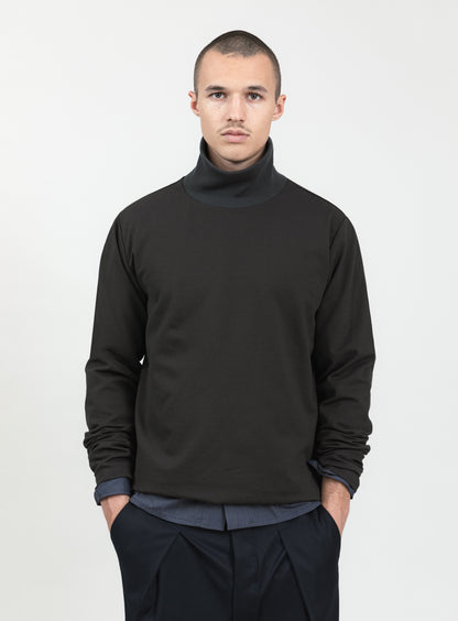 Ribbed High Neck Sweatshirt in Olive Technical Knit