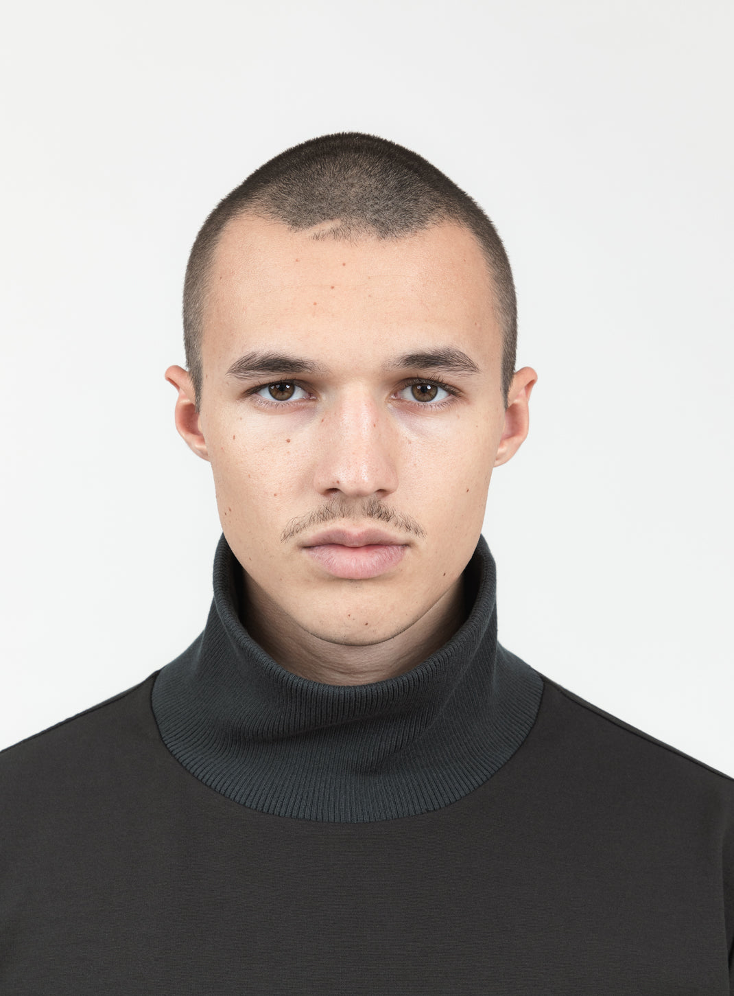 Ribbed High Neck Sweatshirt in Olive Technical Knit