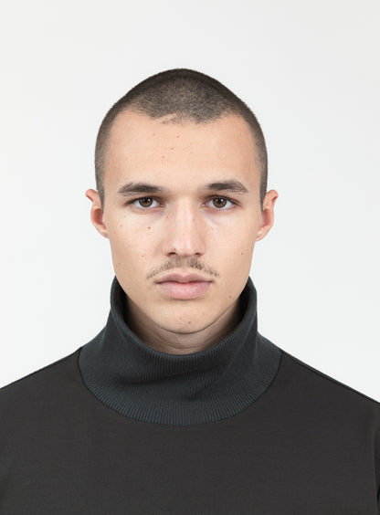 Ribbed High Neck Sweatshirt in Olive Technical Knit