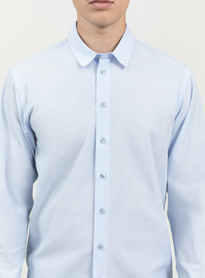 Shirt with Small Collar Stand in Sky Blue End-on-End