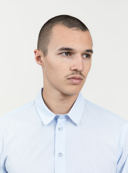 Shirt with Small Collar Stand in Sky Blue End-on-End