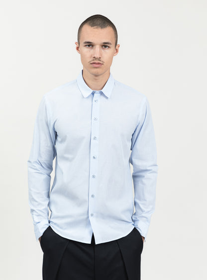 Shirt with Small Collar Stand in Sky Blue End-on-End