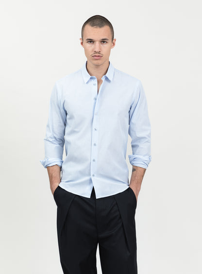 Shirt with Small Collar Stand in Sky Blue End-on-End