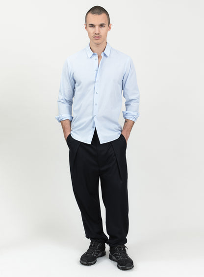 Shirt with Small Collar Stand in Sky Blue End-on-End