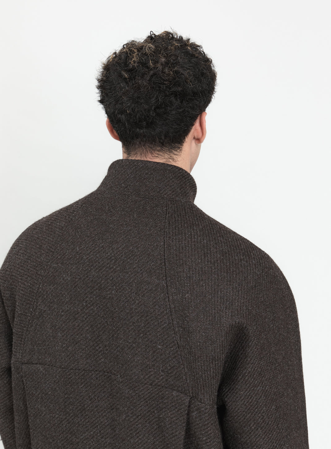 Bomber à Col Origami en 100% Laine d'Italie Olive Foncé