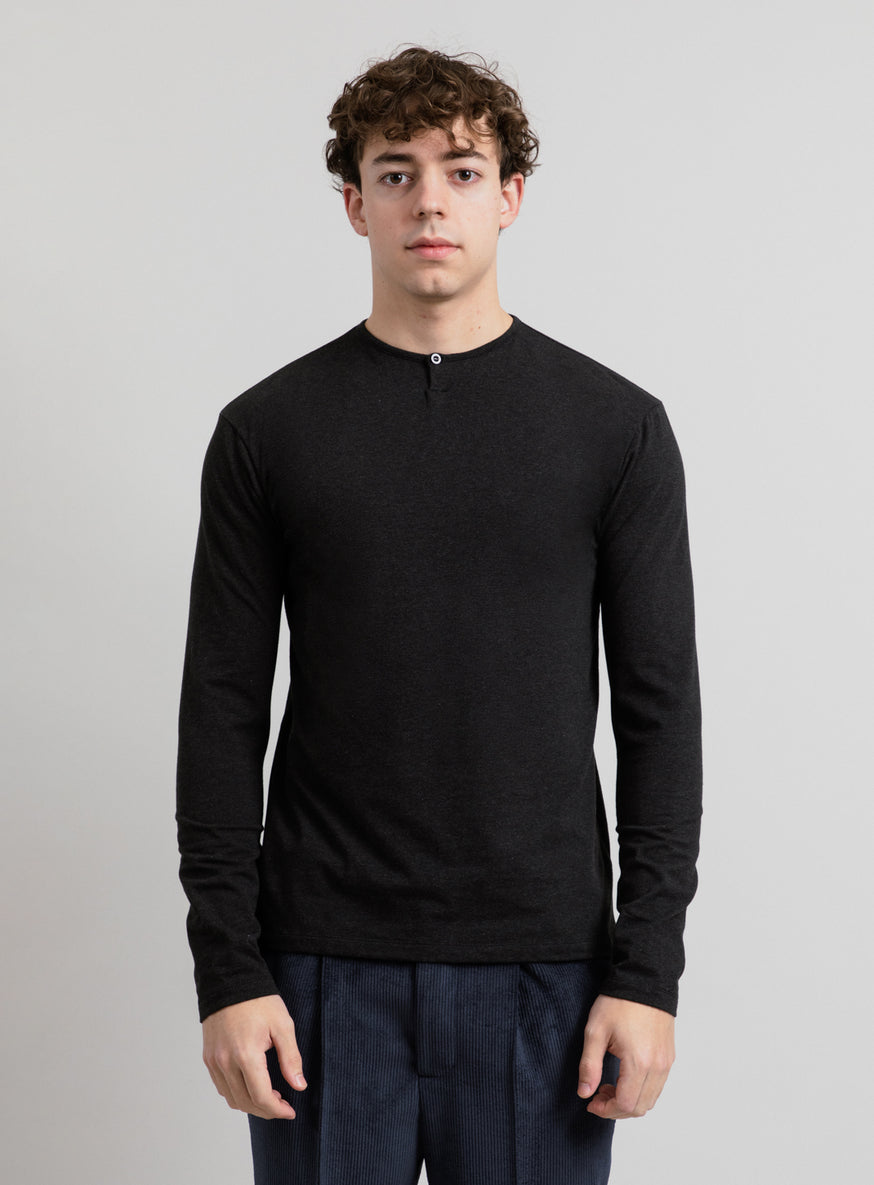 1 Button T-Shirt in Heather Dark Grey Cotton & Elastane