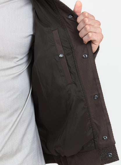 Bomber à Col Origami en 100% Laine d'Italie Olive Foncé