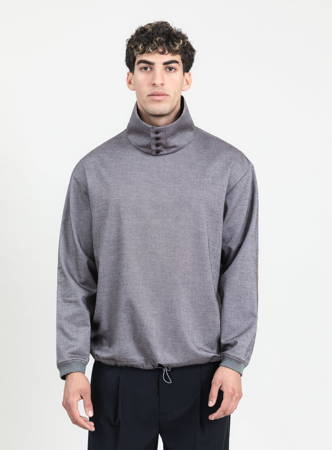 Sweat à Grand Col en Flanelle de Coton Gris Chaud