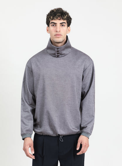 Sweat à Grand Col en Flanelle de Coton Gris Chaud