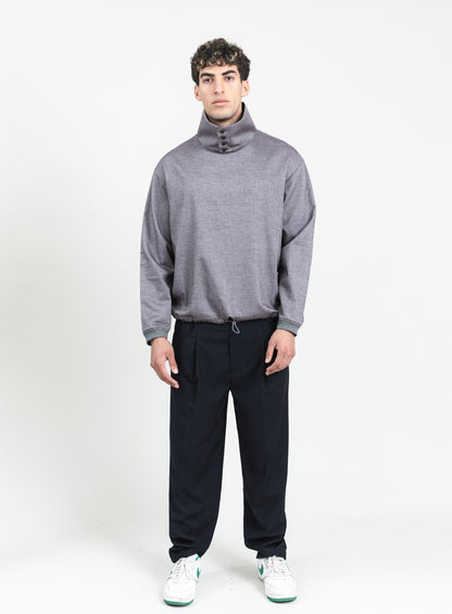 Sweat à Grand Col en Flanelle de Coton Gris Chaud