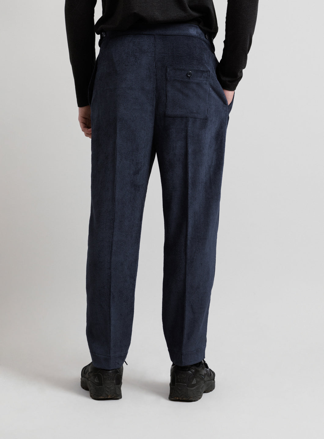 Pleated Pants in Navy Blue Washed Corduroy