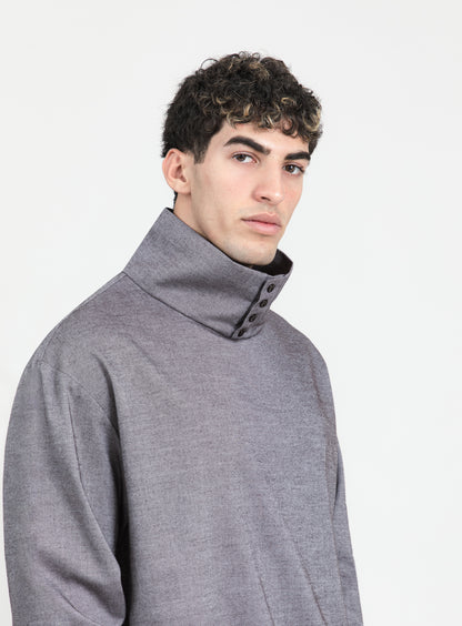 Sweat à Grand Col en Flanelle de Coton Gris Chaud