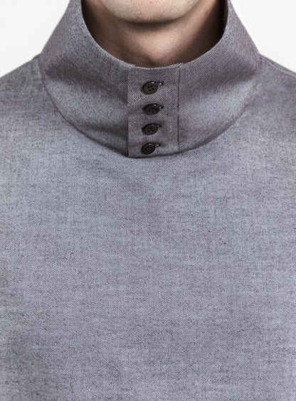 Sweat à Grand Col en Flanelle de Coton Gris Chaud