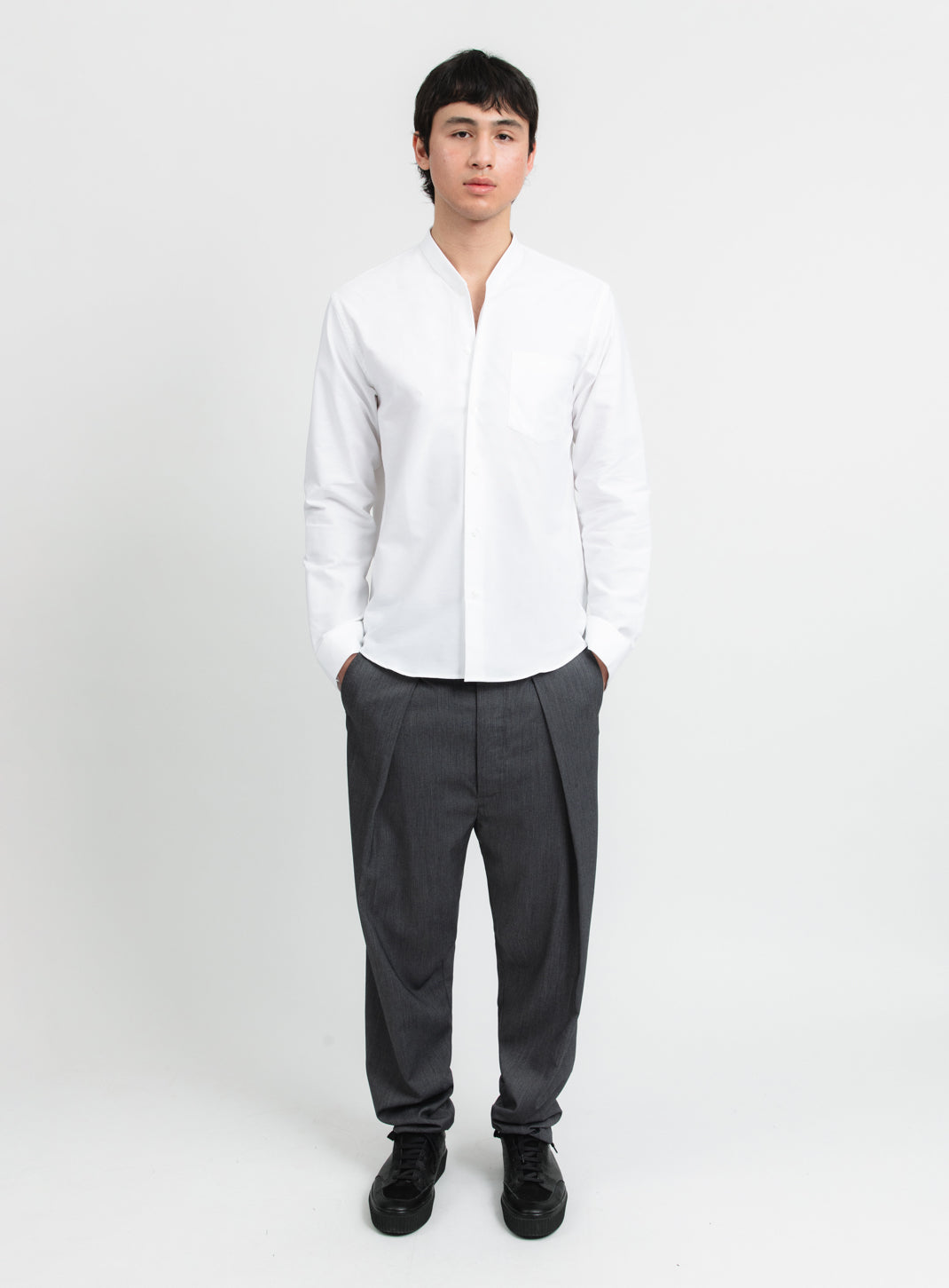 Chemise à Faux Col Bord-Côte en Oxford Blanc