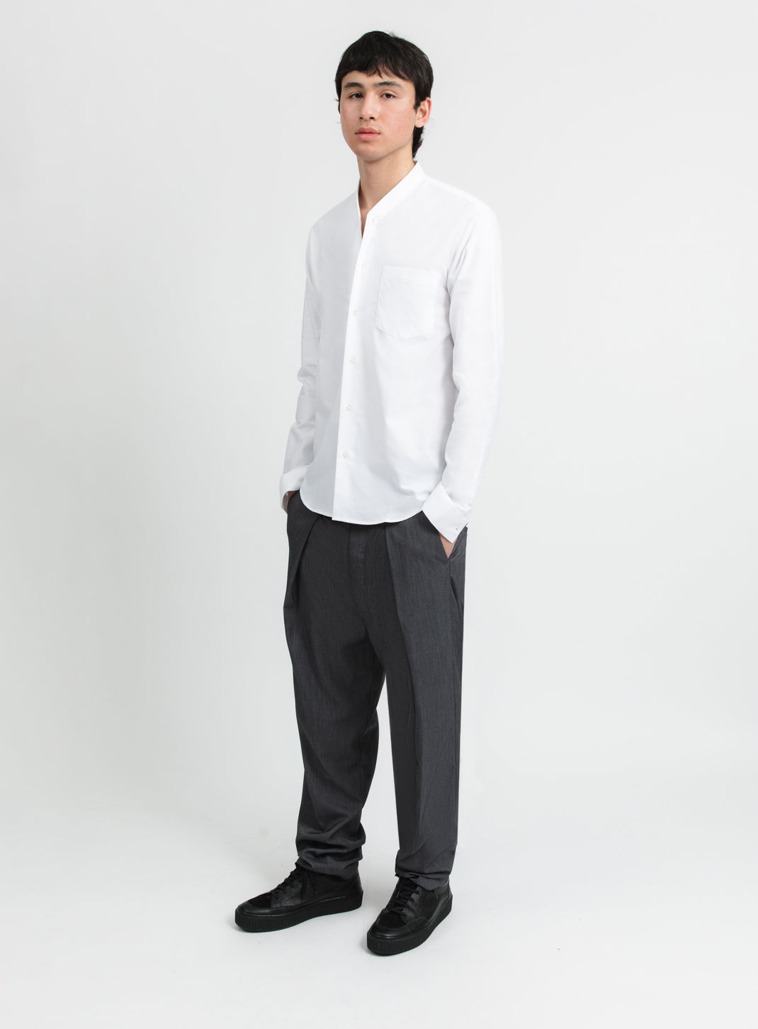 False Collar Shirt in White Oxford