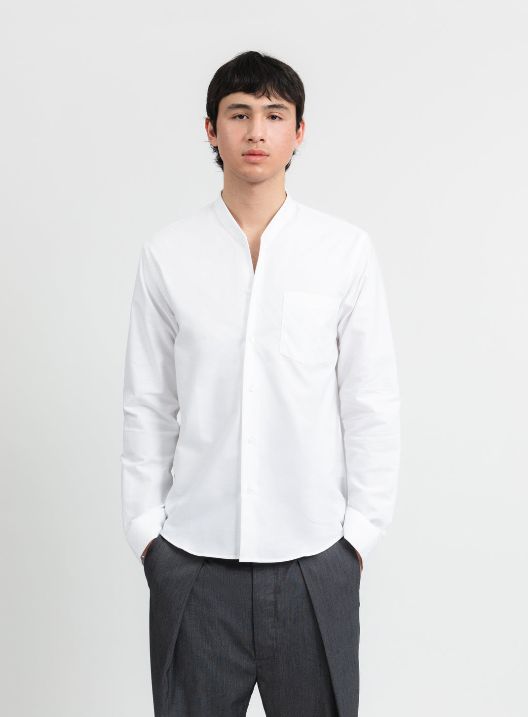 False Collar Shirt in White Oxford