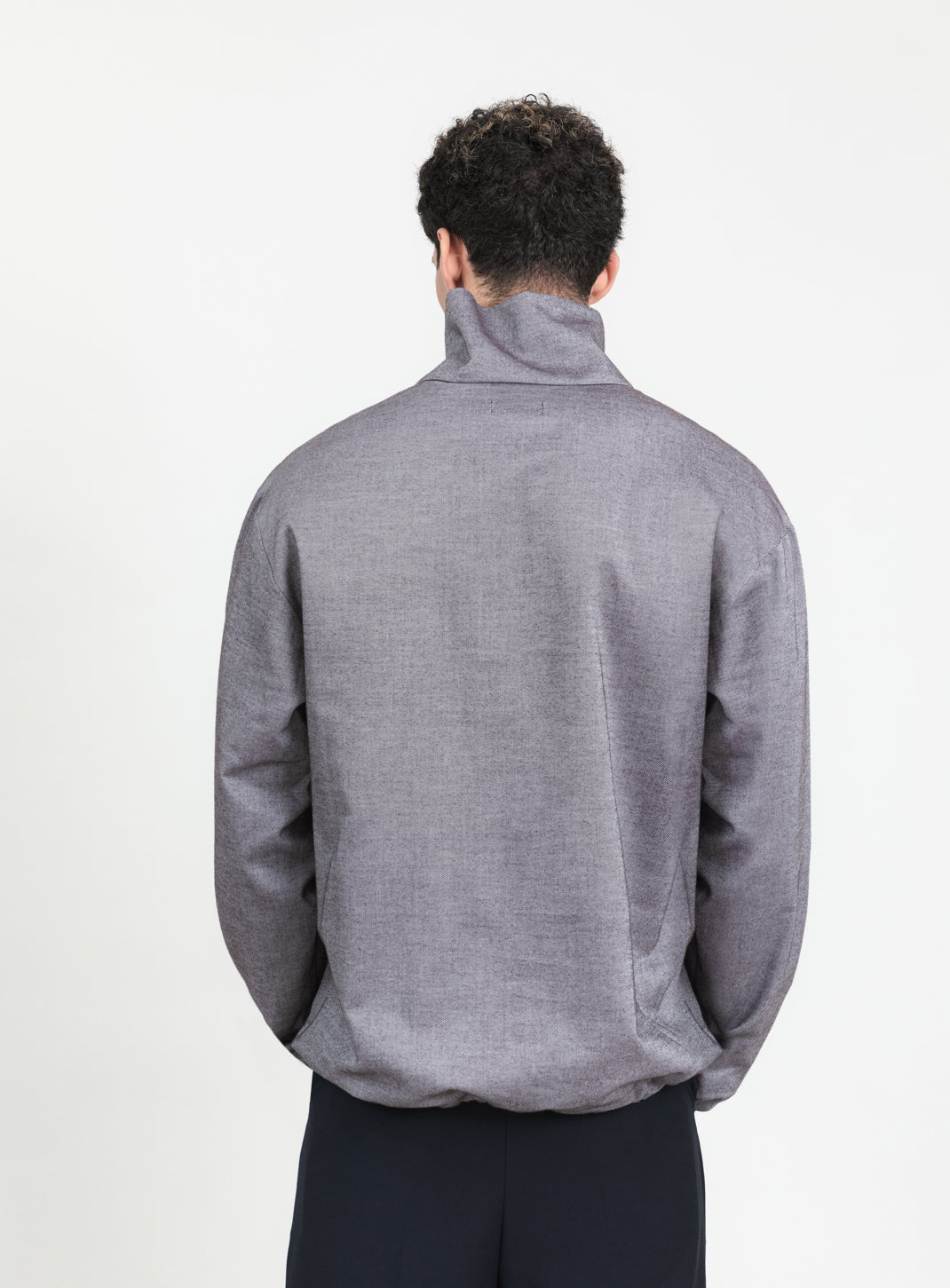 Sweat à Grand Col en Flanelle de Coton Gris Chaud