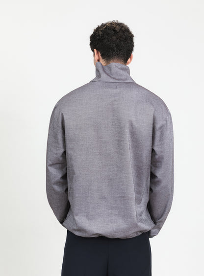 Sweat à Grand Col en Flanelle de Coton Gris Chaud