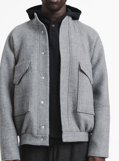 Bomber Jacket with Origami Collar in Light Grey Italian Wool