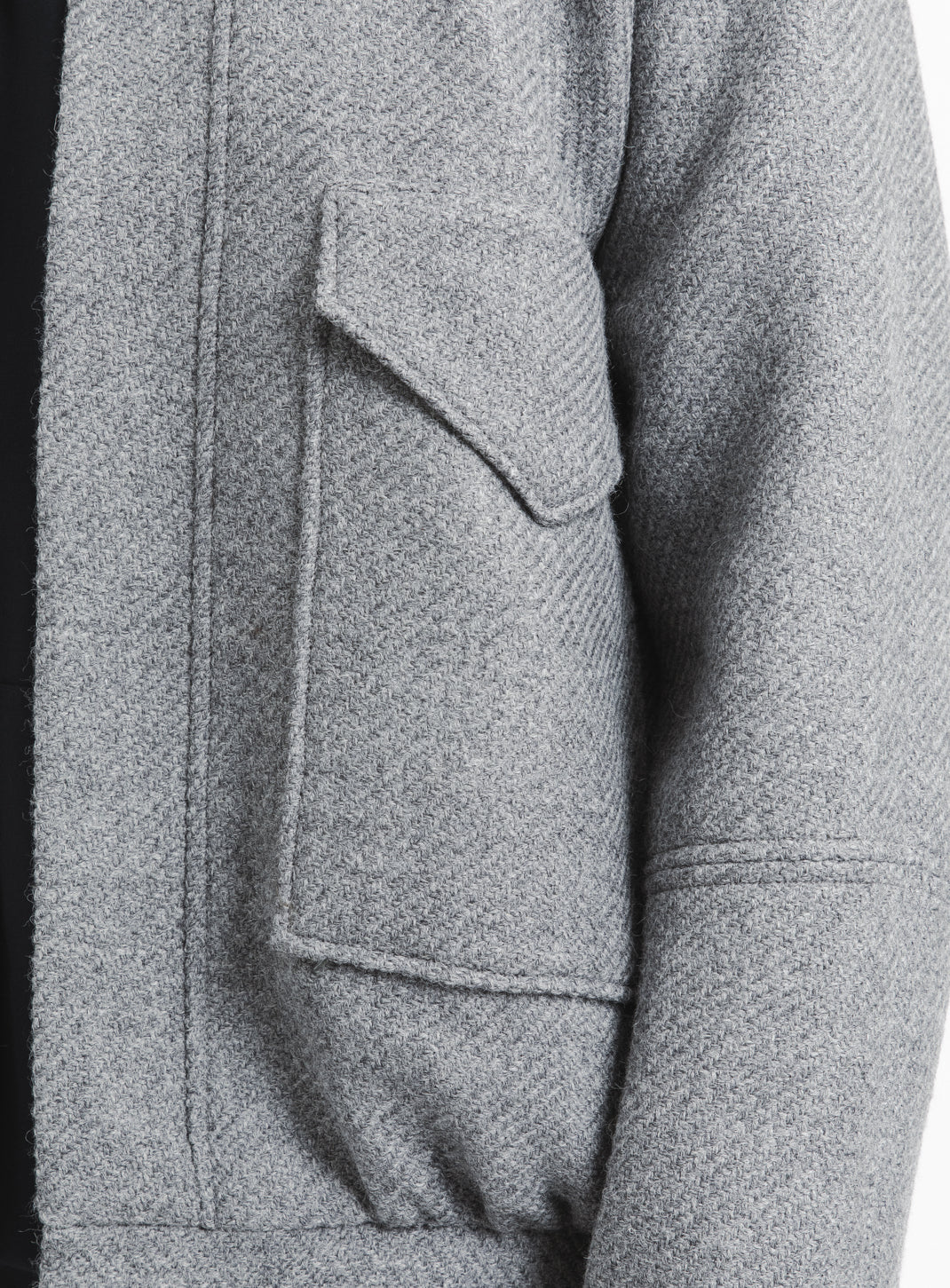 Bomber Jacket with Origami Collar in Light Grey Italian Wool