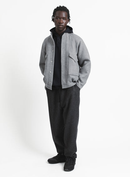 Bomber Jacket with Origami Collar in Light Grey Italian Wool