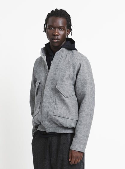 Bomber Jacket with Origami Collar in Light Grey Italian Wool