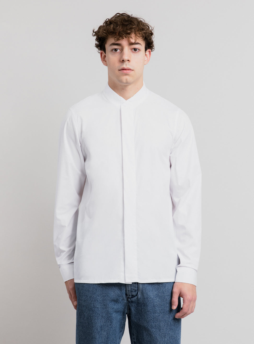 Origami Collar Shirt in White Poplin