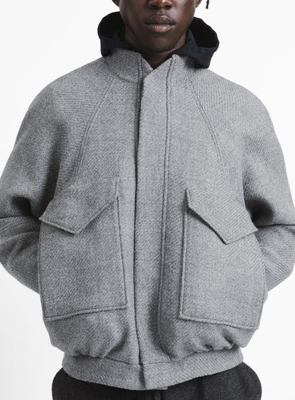 Bomber Jacket with Origami Collar in Light Grey Italian Wool