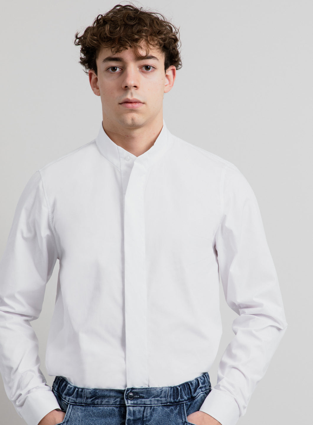 Origami Collar Shirt in White Poplin