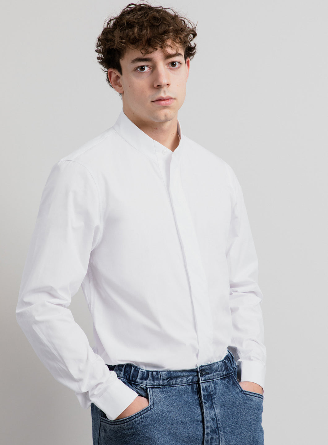 Origami Collar Shirt in White Poplin