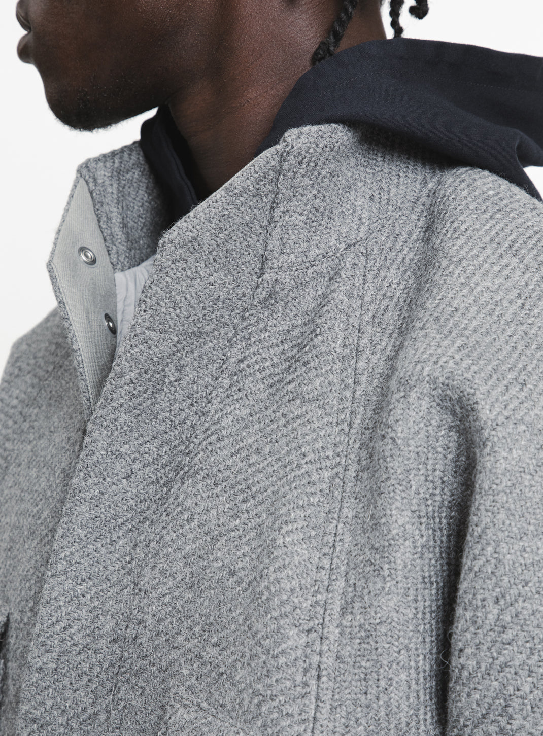 Bomber Jacket with Origami Collar in Light Grey Italian Wool