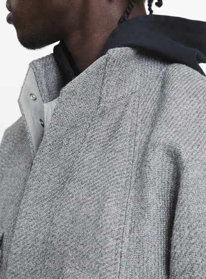 Bomber Jacket with Origami Collar in Light Grey Italian Wool
