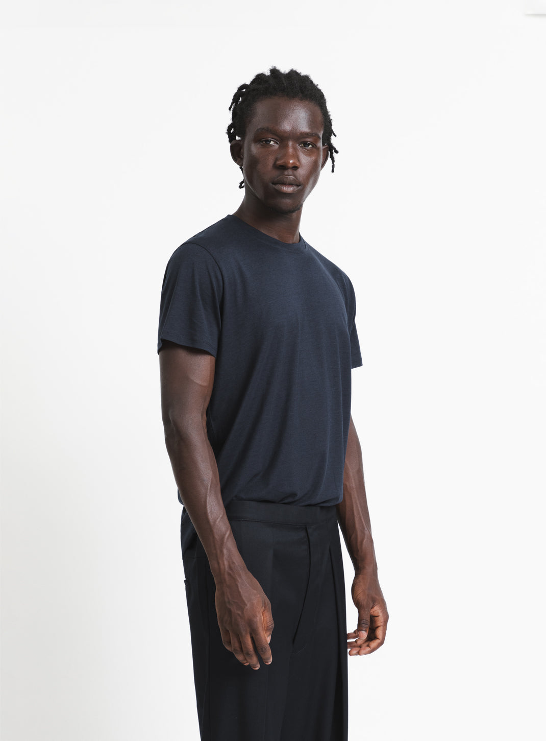 Short Sleeve T-Shirt in Navy Blue Eucalyptus & Cotton