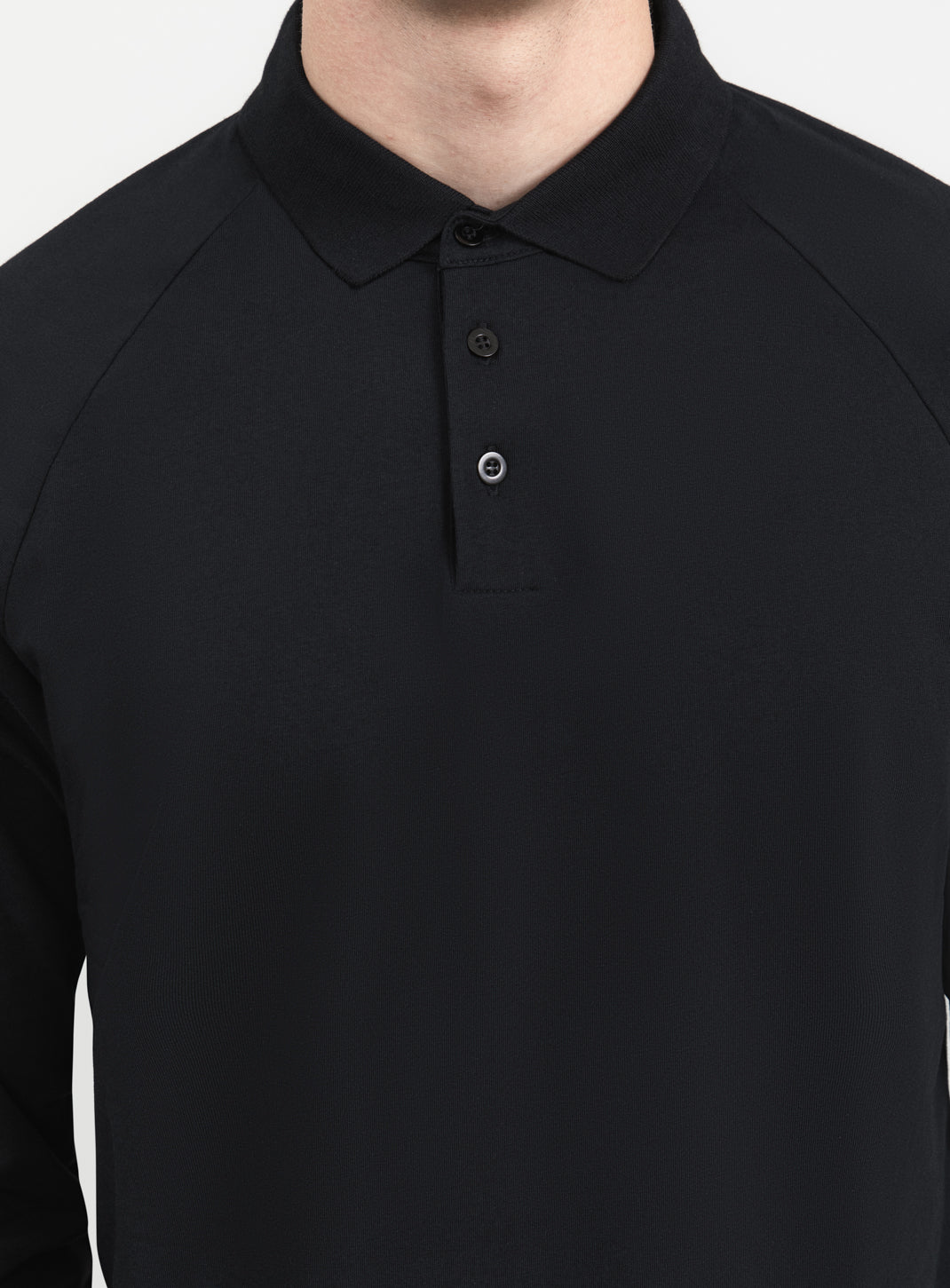 Polo Sweatshirt in Black Cotton & Elastane