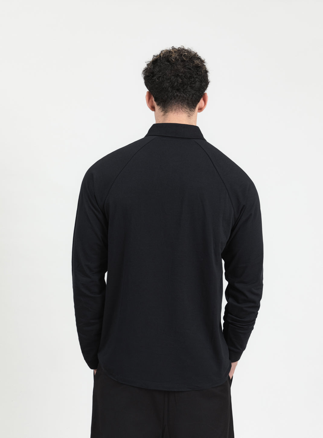 Polo Sweatshirt in Black Cotton & Elastane