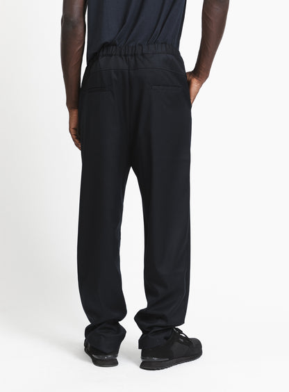 Elastic Waist Pants with Deep Pleats in Navy Blue Serge