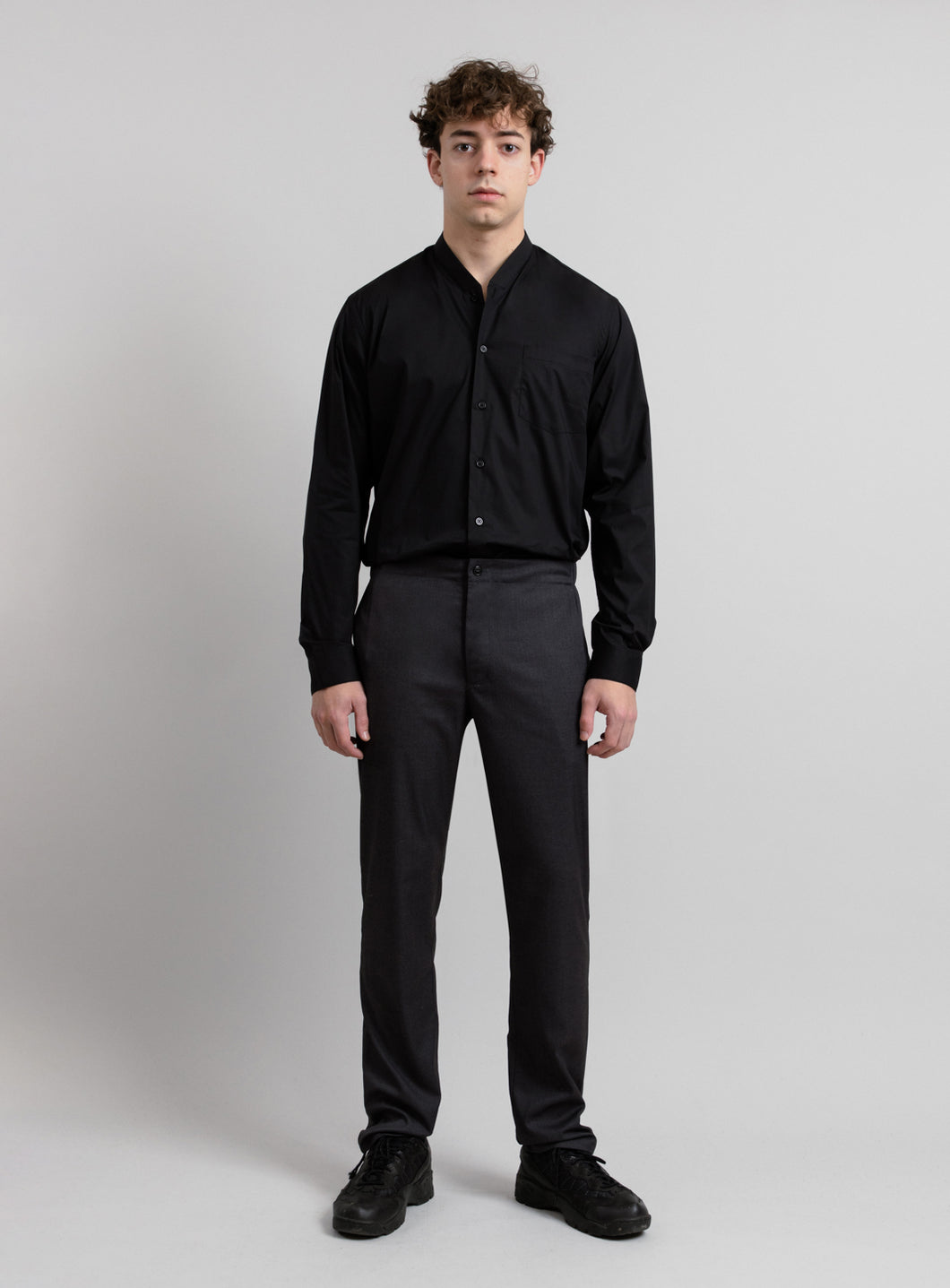 False Collar Shirt in Black Poplin